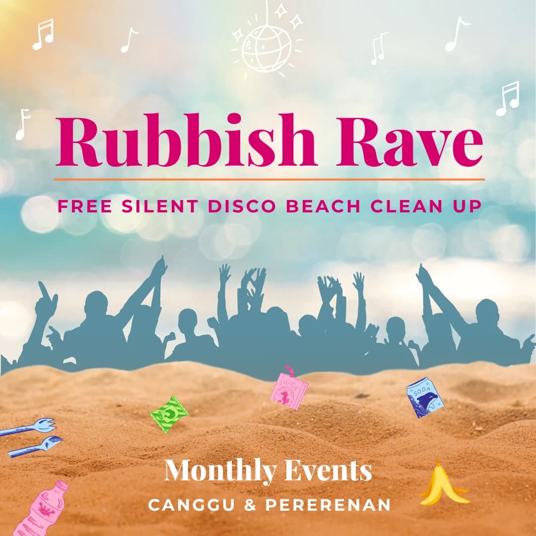 Rubbish Rave monthly silent disco beach cleanup in Canggu and Pererenan, Bali